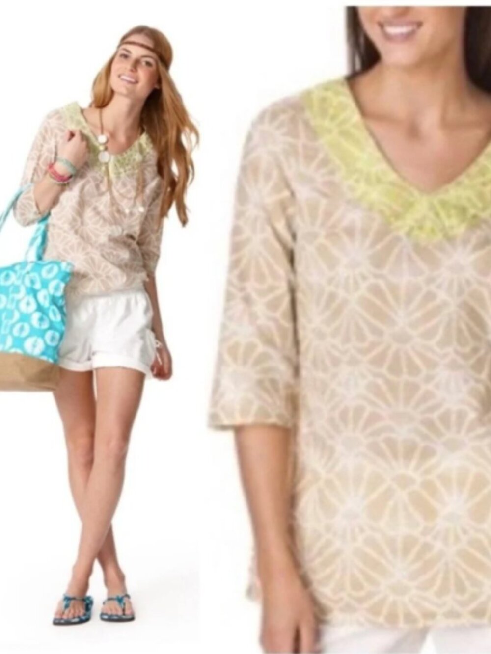Calypso for Target Tie Die Embroidered Slits Fine Cotton Hippie Boho Top Tunic M